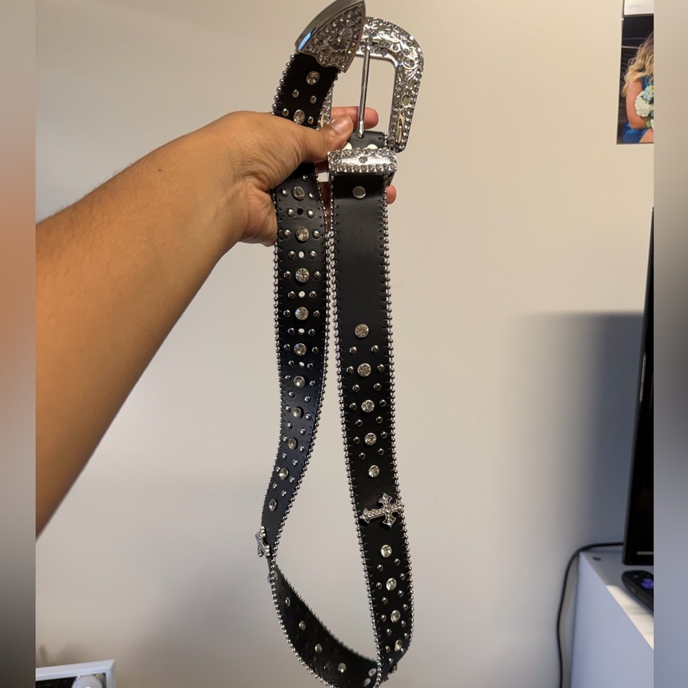 💎 Studded Black Belt with Cross Detail